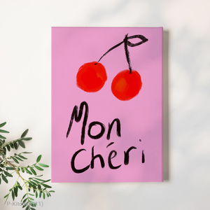 Arte Mural Moderno para Días Festivos, Ilustración de Cereza, Póster Decorativo Minimalista para Cocina, Impresión en Lienzo con Marco de Madera - Product Image 1