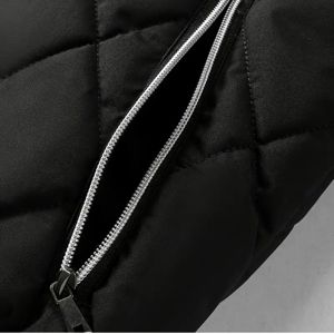 Chaqueta Acolchada para Hombre, Negra, Forro Polar de Poliéster, Cierre de Cremallera, Cuello Alto, Ropa Casual de Invierno - Product Image 6