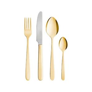 Manche en or martelé avec miroir poli or hôtel de luxe vaisselle de mariage ensemble de couverts couverts en or poli ensemble d'ustensiles - Product Image 6