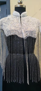 Cape de mariée de luxe en ivoire et argent, brodée à la main avec franges en cascade, couvre-épaules orné, écharpe de mariage, fournisseur OEM en gros - Product Image 6