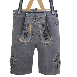 Pantalones Cortos Bávaros de Cuero de Gamuza con Bordado para Hombre, Cintura Media, Estilo Trachten, para Oktoberfest - Product Image 1