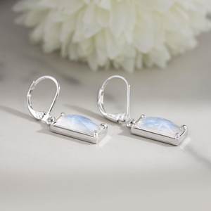 Boucles d'oreilles pendantes vintage en pierre de lune naturelle, argent sterling 925, bijoux rectangulaires pour femme, cadeau de mariage, vente en gros - Product Image 4