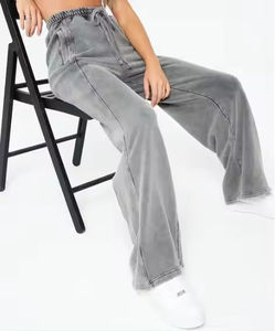 Breathable High Quality Custom Dyed Wide Leg Plus Size Gray <b>Women's</b> Acid Wash <b>Trousers</b> for <b>Women</b> wholesale rate cheap price - Product Image 2