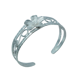Brazalete de Plata de Ley 925 con Diseño Floral, Hecho a Mano, Ajustable, Diseño OpenKada, Joyería para Mujer, Regalo de Navidad - Product Image 1