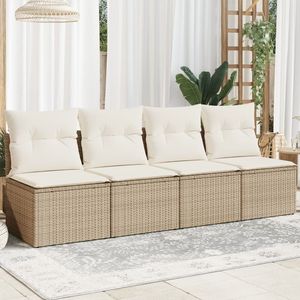 Sofá de Jardín de Cuatro Plazas con Patas Ajustables en Ratán Sintético PE Beige - Product Image 1
