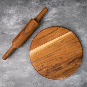 Rouleau à pâtisserie et planches à rouler en bois d'acacia, artisanat de sculpture sur bois, forme ronde, Chakla Belan, pour accessoires de cuisine - Product Image 3
