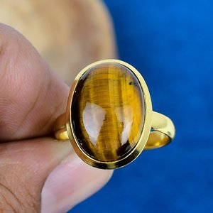 Handmade Natural <b>Tiger</b> <b>Eye</b> Oval Gemstone <b>Ring</b> Gold Micron Over 925 Sterling Silver - Product Image 2