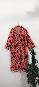 Robe kimono longue à manches longues en coton tissé à imprimé floral fait main, col en V, séchage rapide, pour demoiselle d'honneur, été - Product Image 3