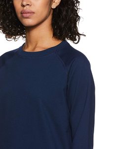 <b>Women's</b> <b>Navy</b> Blue Crew Neck Three Quarter Sleeve Sweatshirt Casual Solid Color Knitted 100% Cotton Breathable Spring Wear - Product Image 4