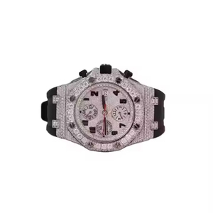 Luxury Men's Stainless Steel Chronograph <b>Watch</b> 42mm Round <b>Case</b> Analog Moissanite Quartz Movement Sapphire Crystal Rubber Band - Product Image 4