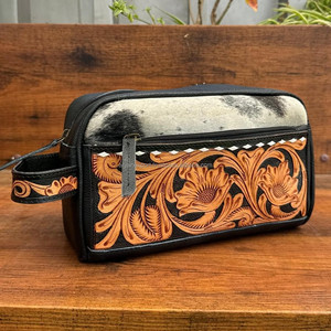 Nouveau Western usiné en cuir de vachette élégant maquillage cosmétique boîte de rangement vente chaude pochette à bijoux, vanité salle de bain organisateur boîte - Product Image 4