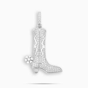 Collier pendentif botte de cowboy de luxe en argent 925 plaqué rhodium avec moissanite taille brillant rond micro-sertie, bijoux de fête pour femme - Product Image 3