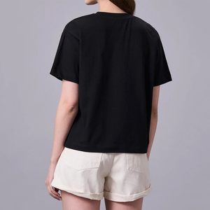 T-shirt noir à col rond et manches courtes pour femme, coupe classique, couleur unie, 100 % coton, respirant et séchage rapide – Tendance actuelle en gros - Product Image 3