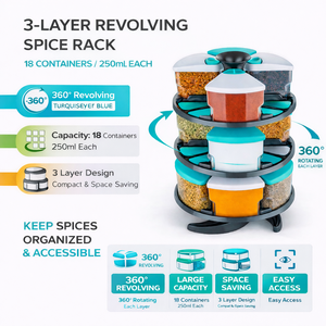 Rotating Spice <b>Rack</b> Organizer for <b>Kitchen</b> | 3-Tier 360° Rotatable Spice <b>Rack</b> with Storage Containers - Product Image 6