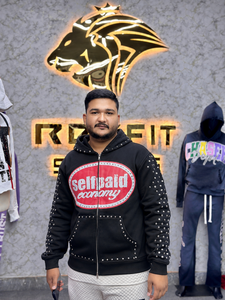 Rexfit Sports Men's <b>Black</b> Studded <b>Zip</b>-<b>Up</b> <b>Hoodie</b> Fleece Streetwear with Bold Front Print and Kangaroo Pockets Mens Zipper <b>Hoodie</b> - Product Image 5