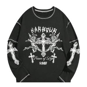 Camiseta de manga corta tejida de manga corta para hombre, con lavado ácido, de gran tamaño, con hombros descubiertos, personalizada - Product Image 4