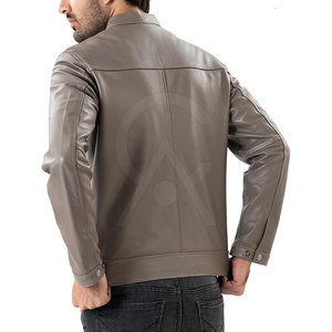 Blouson en cuir tendance pour homme, coupe ajustée, fermeture éclair, col montant, logo frontal, respirant, écologique, pour l'hiver - Product Image 6