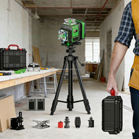 Niveau laser mural omnidirectionnel 4D à 16 points, auto-nivelant, rotation verte à 360°, alimenté par batterie au lithium, kit d'outils