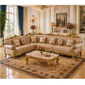 Ensemble de canapés king-size capitonnés en finition dorée d'inspiration palatiale, canapé d'angle en L haut de gamme, mobilier de salon classique haut de gamme Sydney - Product Image 1