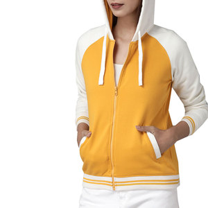 Sudadera con Capucha Unisex Amarilla y Blanca, Manga Raglán, Tejido Casual, Color Sólido, Otoño, Corte Regular, Transpirable - Product Image 1