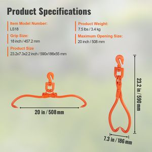 Pinzas Giratorias de Acero para Troncos de 18 Pulgadas, Capacidad de Carga de 772 Libras/350 kg, Manipulador de Madera de 2 Garras - Product Image 4