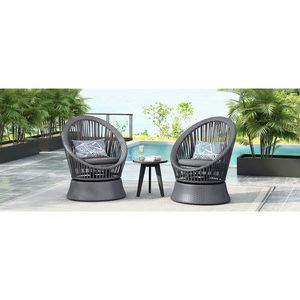 Set di 2 Sedie Lounge Girevoli in Vimini Grigio Moderno da 68 cm, Design Elegante con Telaio in Ferro e Rattan per Lettini Prendisole - Product Image 4