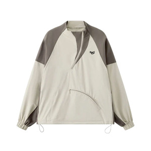Chaqueta Cortavientos Oversize Unisex Beige Taupe con Media Cremallera y Logotipo Personalizado para Hombre, OEM, Marca Privada, Venta al por Mayor de Ropa Urbana - Product Image 6