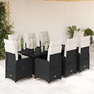 Set Bistrot 8 Posti con Poggiapiedi Regolabile in Rattan PE Nero per Uso in Giardino - Product Image 1