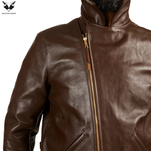 Chaqueta de Cuero Genuino para Hombre, Color Marrón Sólido, Estilo Único, Nueva Tendencia, Delgada, con Cierre, para Invierno - Product Image 5
