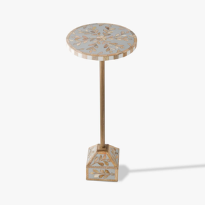 Mesa Artesanal Azul y Blanca con Base Alta de Capiz, Diseño con Incrustaciones de Madreperla, Mueble para Sala de Estar, Fabricante Vietnamita - Product Image 2