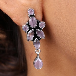 Fast Shipping Oxidized <b>Silver</b> Flower Boho <b>Earrings</b> Women | Handmade Ethnic <b>Dangle</b> <b>Earrings</b> with Onyx | ARTS JEWELS Rajasthan - Product Image 5