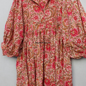 Hermoso vestido floral de algodón con estampado a mano, vestido para uso casual, vestido con estampado a mano. - Product Image 6