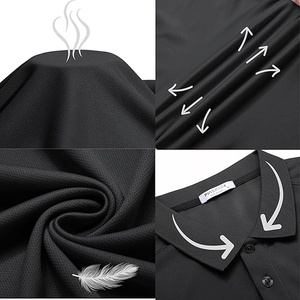 Polo à manches courtes noir pour homme, tricoté 100% polyester, respirant, couleur unie, style décontracté chic, boutonné - Product Image 4