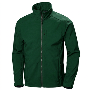 Men's Black Fleece Jacket Windproof Zipper Front Stand Collar Casual Autumn Wear Regular Fit Polyester - Product Image 3