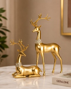 Modern <b>Gold</b> Plated Deer Figurine Sculpture Set of 2 Artistic Tabletop Decor for Living Room <b>Christmas</b> <b>Decoration</b> - Product Image 2
