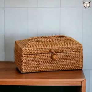 Boîte à mouchoirs écologique en rotin naturel, organisateur de table, fabricant, durable, fait à la main au Vietnam - Product Image 2