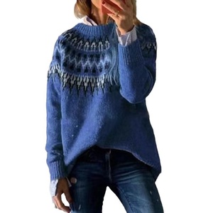 Suéter de lana tejido a mano para mujer, cuello redondo, patrón geométrico, manga larga, grueso, informal, para invierno, verde - Product Image 5
