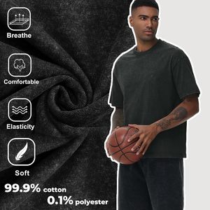 T-shirt décontracté en coton pour homme, tissu doux de qualité supérieure, usage quotidien, délavage acide, respirant, écologique, séchage rapide, 220 grammes, OEM ODM - Product Image 4