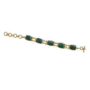 Gold Plated Chain Bracelet With Emerald Cut Green Stones Geometric Design Classic Style Unisex Jewelry - Product Image 2
