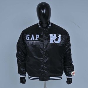 Vestes de sport G.A.P respirantes de haute qualité pour hommes, en satin noir, avec lettres brodées, style preppy, col rabattu, pour l'automne - Product Image 1