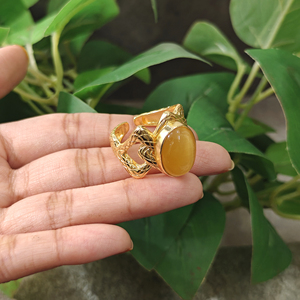 18K Gold Plated Brass Oval Cat's Eye Gemstone Adjustable Ring Vintage Trendy Fashion Jewelry Statement Fancy Ring Gift for her - Product Image 5