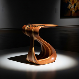 Luxury Sculptural S-Curve Solid Wood Side <b>Table</b> Modern Handcrafted Wooden Ottoman & End <b>Table</b> for Designer Home Hotel Decor - Product Image 1
