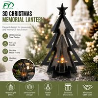 Großhandel 3D Weihnachtsbaum-Grablaterne mit schwarzem Metallrahmen und LED-Teelicht für Grabdenkmal-Einzelhandelsprogramme