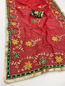Sari en Georgette Rose Brodé à Motifs Floraux pour Femme, Tenue de Mariage Traditionnelle Indienne et Pakistanaise, Longueur Ras du Sol, Séchage Rapide - Product Image 5