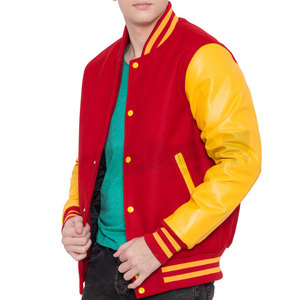 Chaqueta Letterman con Mangas de Cuero para Uso en Exteriores, Nuevo Diseño, Color Sólido, Chaqueta Letterman para Hombre con Mangas de Cuero - Product Image 5
