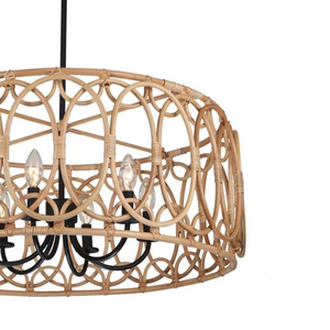 Open Lattice Drum <b>Rattan</b> Lampshade Curved Framework Pendant Light Shade Luxury Dining Room Hanging <b>Lantern</b> - Product Image 2