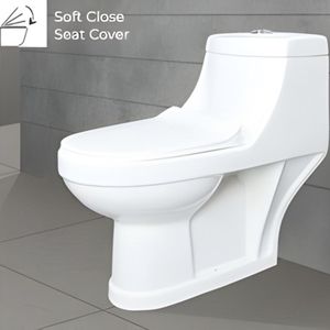 Inodoro duradero de una pieza, 735x380x670mm, diseño ovalado, cerámica blanca, para baño moderno, uso residencial y comercial. - Product Image 1