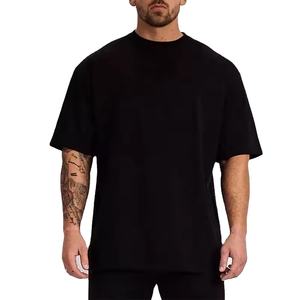 Customized 100_ Cotton Thick Men'S T-Shirt Oversize Plain Blank Custom Logo Men's T-Shirt Drop Shoulder Black Unisex T Shirt - Product Image 1
