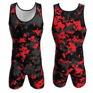 Combinaison de lutte unisexe camouflage numérique rouge et noir, impression par sublimation, respirante, séchage rapide, spandex polyester, vêtements de sport pour adultes - Product Image 1