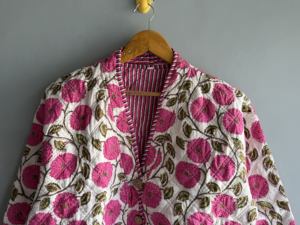 <b>Quilted</b> Jacket Women's Floral Embroidered Cotton Spring Full Sleeve Regular Length <b>Single</b> Button Closure gift for her - Product Image 2